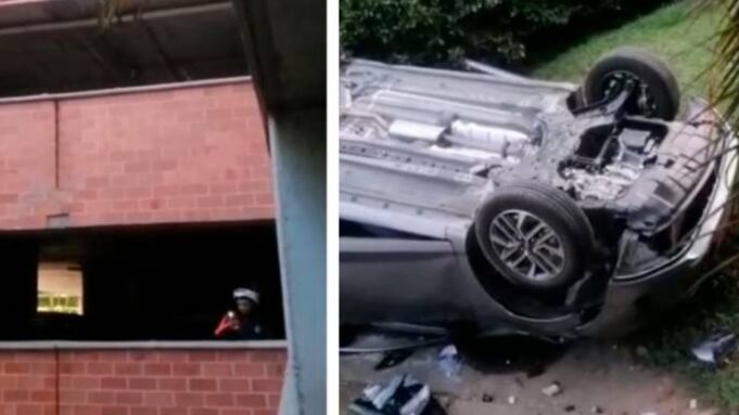 Carro cayó desde un tercer piso en parqueadero en El Poblado.