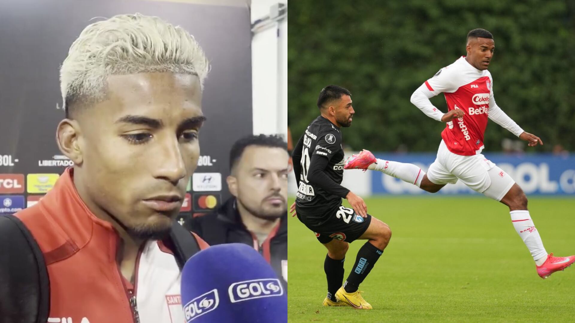 Harold Mosquera y Santa Fe - Fotos: Captura de pantalla de Gol Caracol y redes sociales de la Libertadores