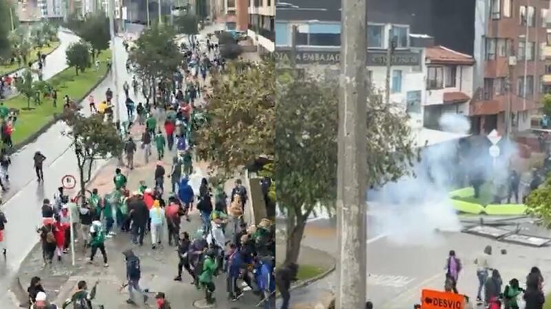 Video: manifestantes atacaron la Embajada de Estados Unidos en Bogotá y se enfrentaron a la UNDMO