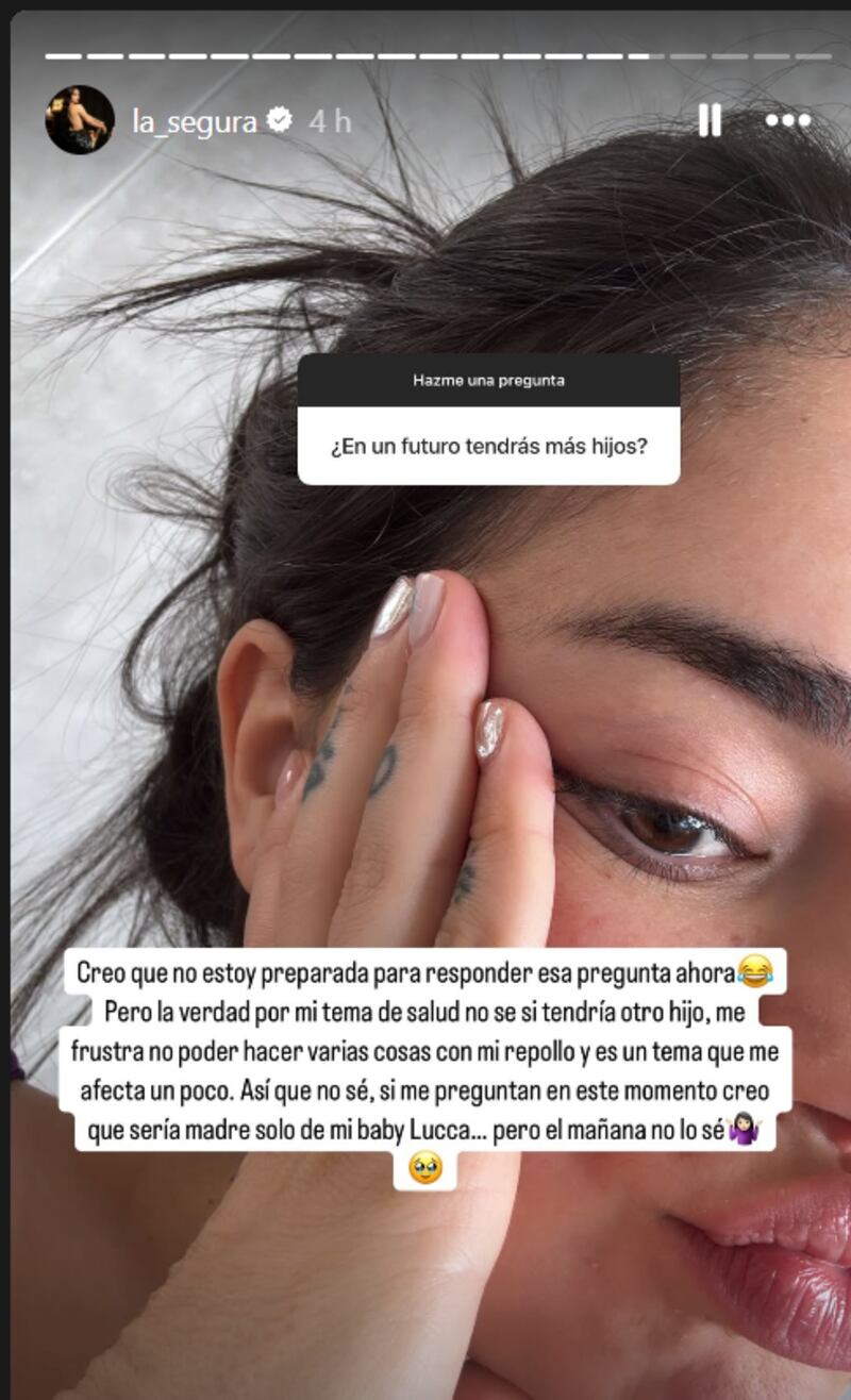 La Segura reveló si tiene planes de tener otro hijo
