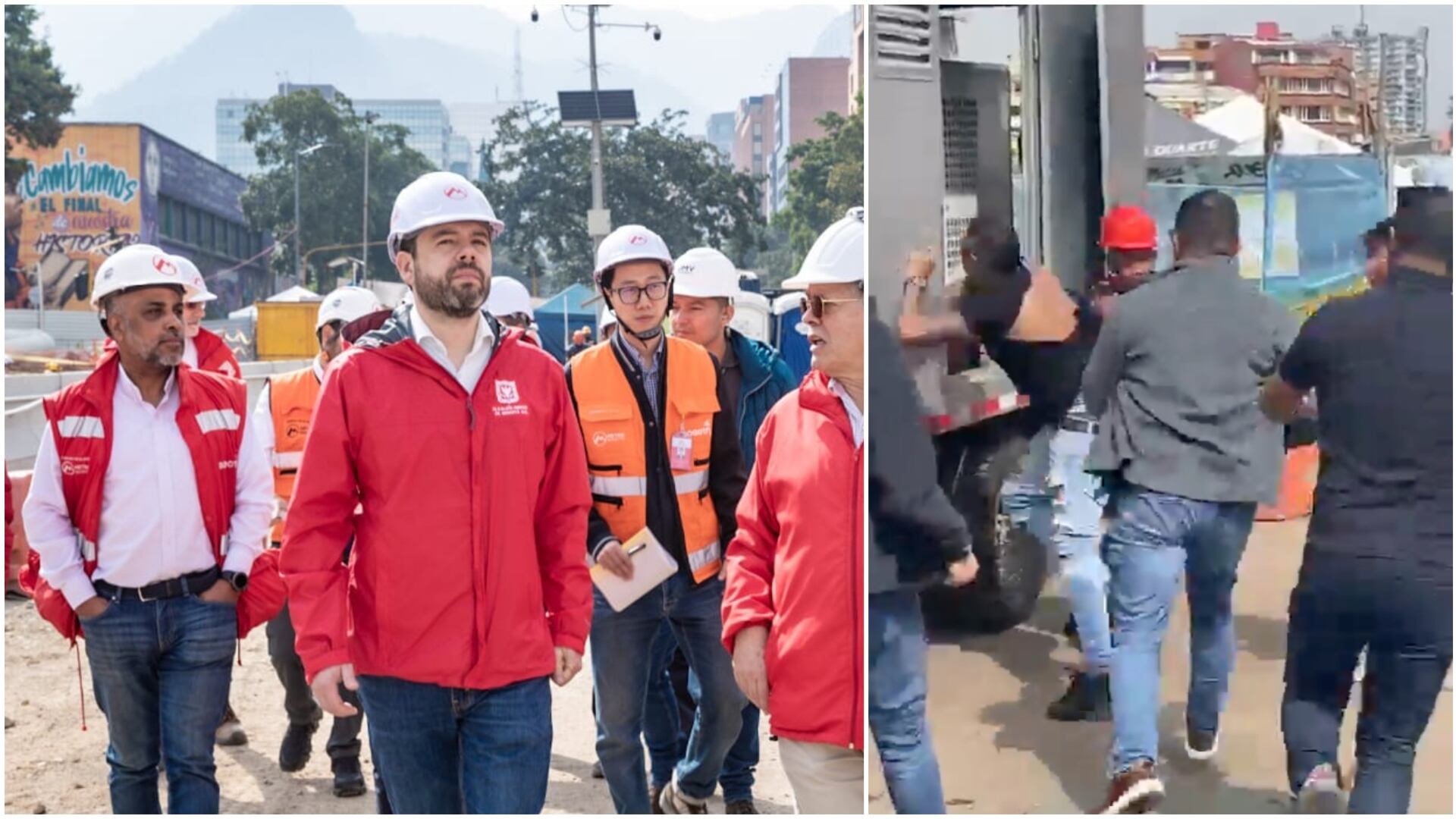 Alcalde Carlos Fernando Galán interviene en incidente de presunto robo durante visita a obras del Metro (img: Alcaldía de Bogotá y Blu Radio)