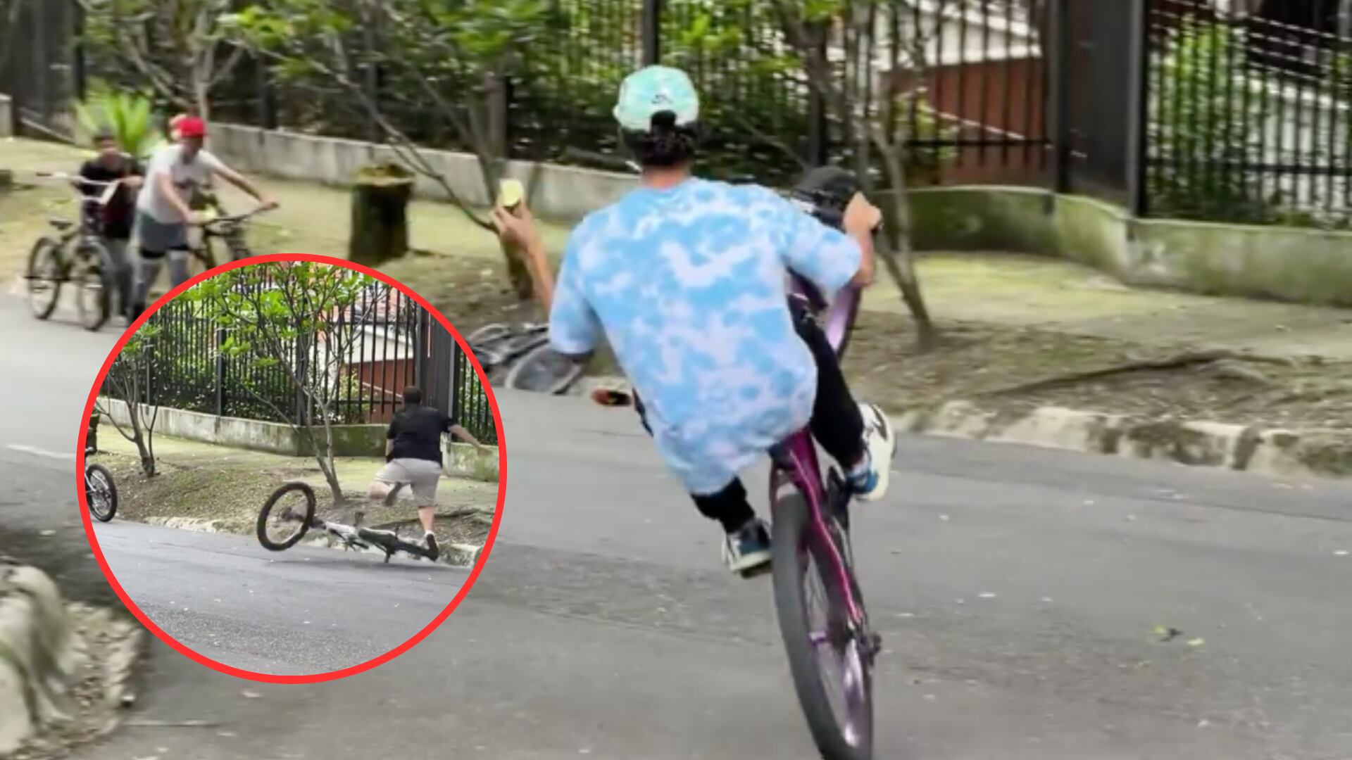 Jovenes en Medellín practican 'stunt' en bicicleta sin elementos de seguridad