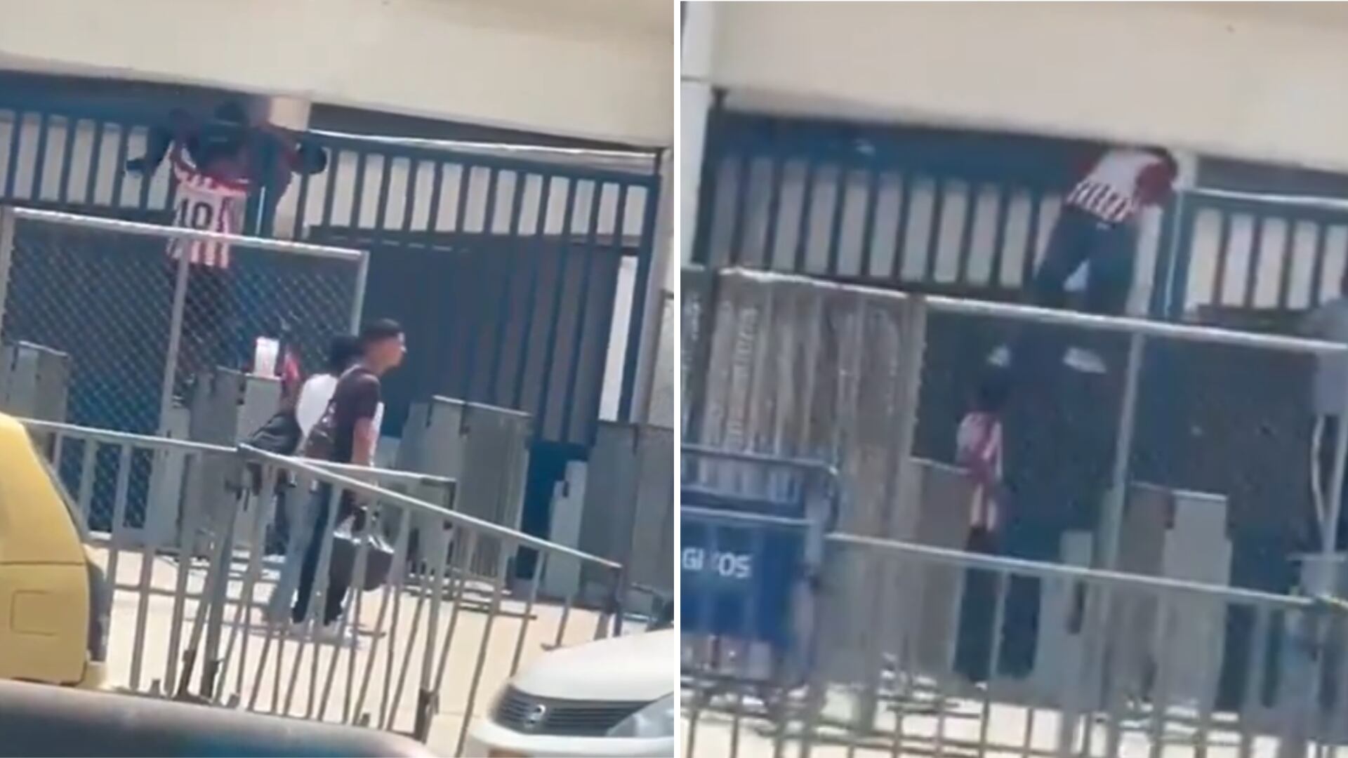 Hinchas del Junior colándose para el partido de Copa Libertadores hoy contra Colo Colo