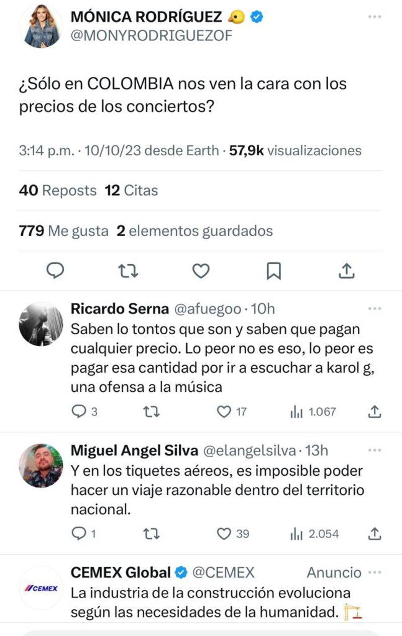 Mónica Rodríguez mostró su molestia con las tarifas del concierto de Karol G