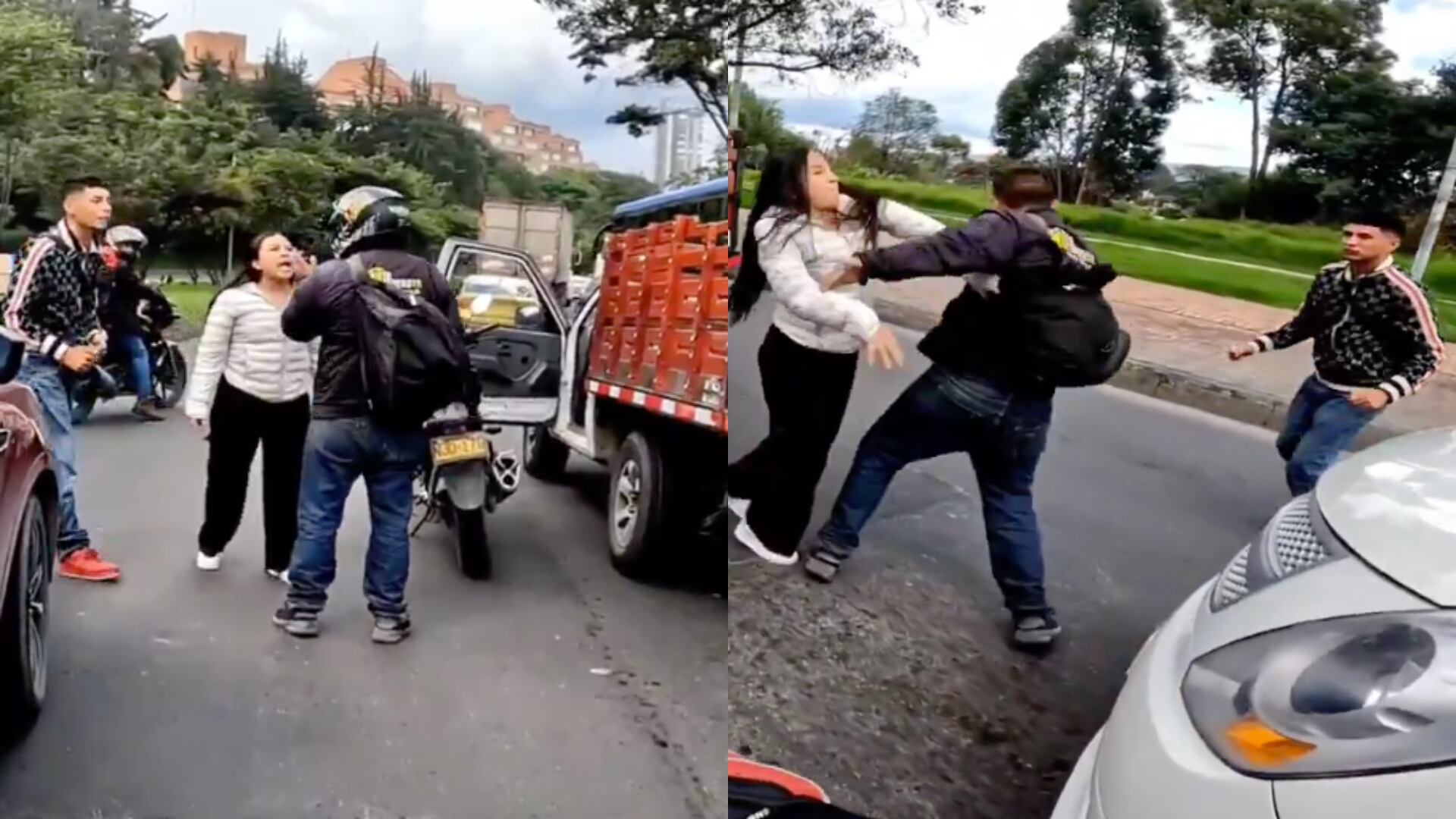 En plena Avenida Boyacá una pareja se bajó a darse puños con un motero