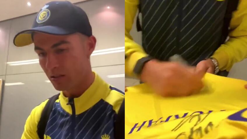 Cristiano Ronaldo autografiando camisetas