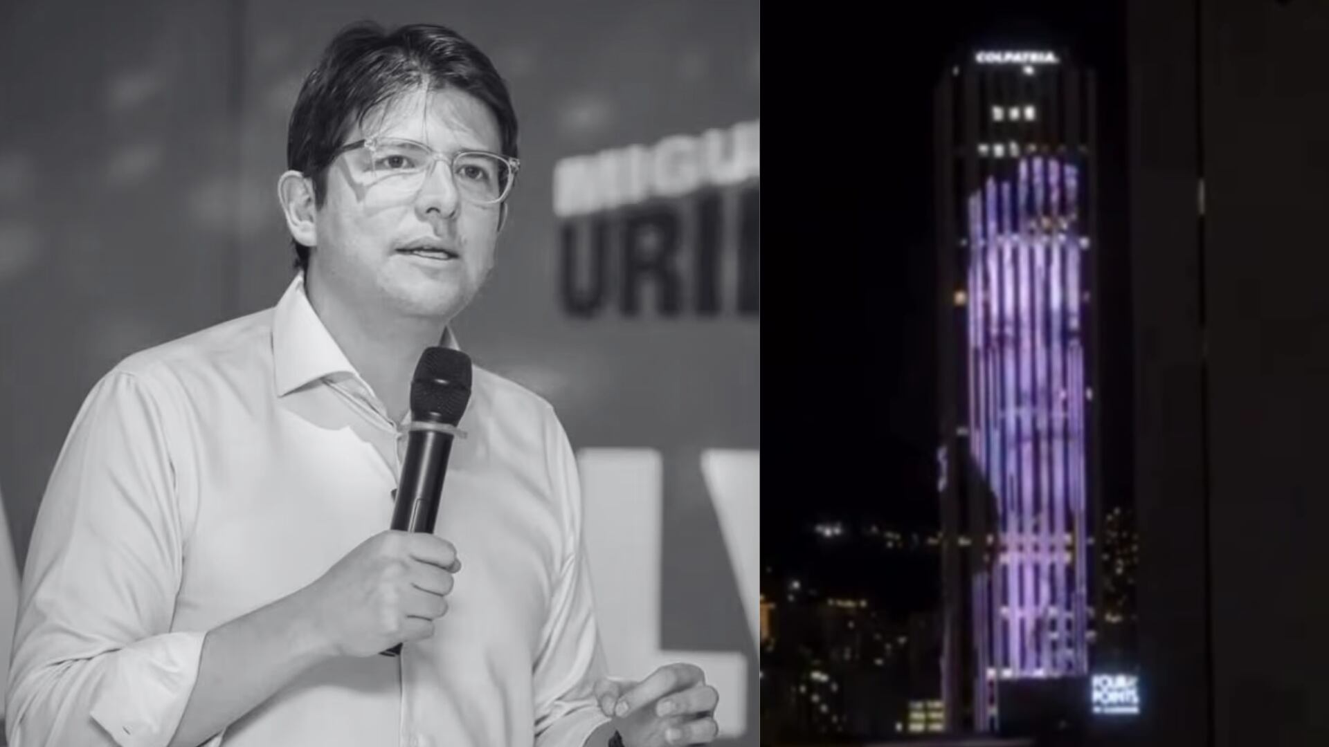 La Torre Colpatria en Bogotá se vistió de luto con homenaje a Miguel Uribe