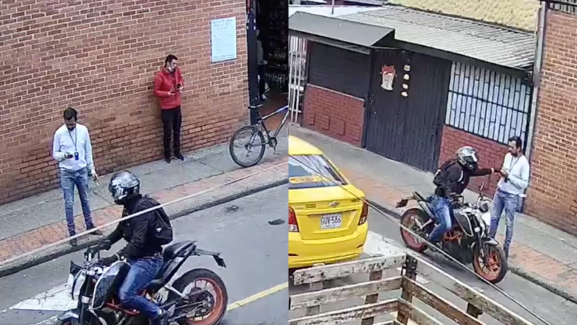En Engativá, un motociclista roba un celular a un transeúnte.