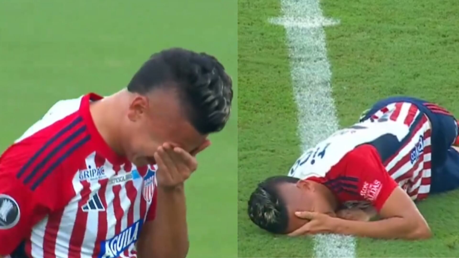 Víctor Cantillo se lesionó y salió llorando del partido Junior vs. Botafogo, por la Copa Libertadores 2024.