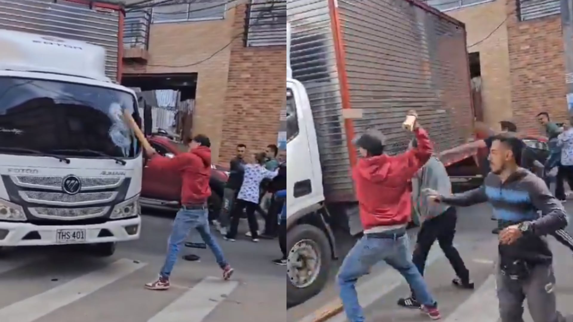 Conductores de un furgón y una camioneta protagonizaron bochornosa pelea en Bogotá.