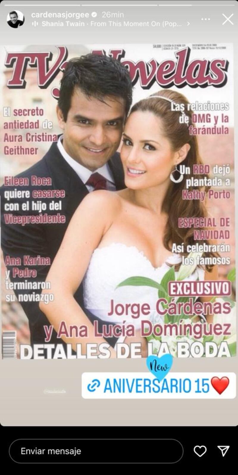 Ana Lucía Dominguéz y Jorge Cárdenas celebran 15 años de matrimonio