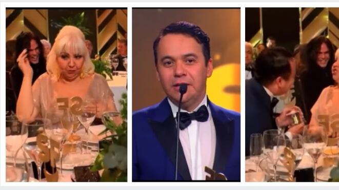 'La gorda Fabiola' y Polilla durante el programa de los 50 años de Sábados Felices.