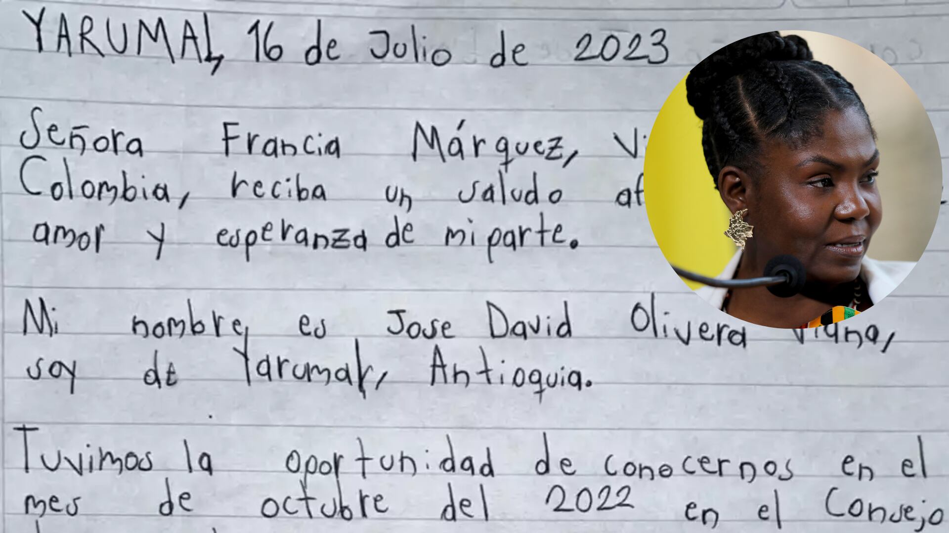 La tierna carta que escribió un niño antioqueño a Francia Márquez para pedirle que arreglen su escuela
