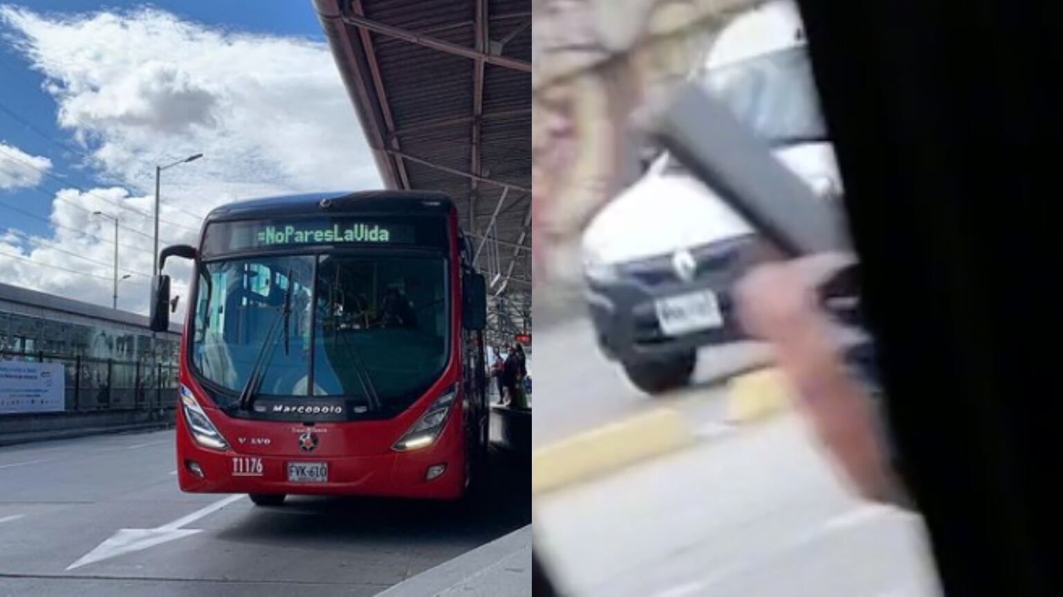 Mujer le quedó atrapada la mano, con su celular, por fuera del Transmilenio