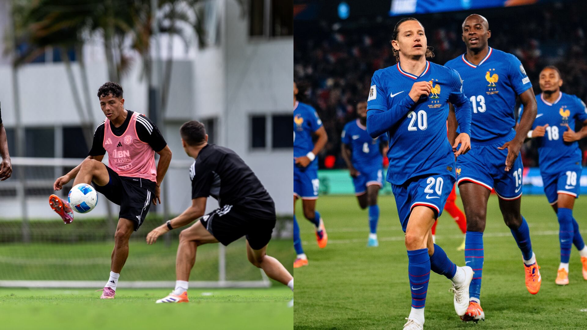 Costa Rica y Francia - Fotos: Redes sociales de ambas selecciones tomadas el 12 de noviembre del 2025