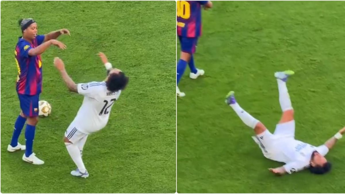 Ronaldinho le dio su buen empujón y sacó a volar a Marcelo en versión amistosa del Clásico