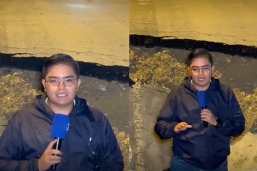 Periodista se vuelve viral al meterse en un enorme hueco en las vías de Soacha para un reportaje