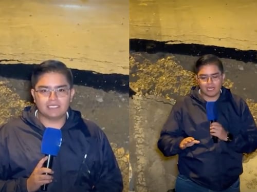Periodista se vuelve viral al meterse en un enorme hueco en las vías de Soacha para un reportaje