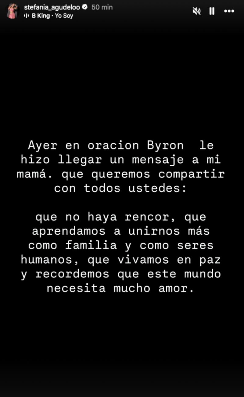 Mensaje de Stefania Agudelo a su hermano B King
