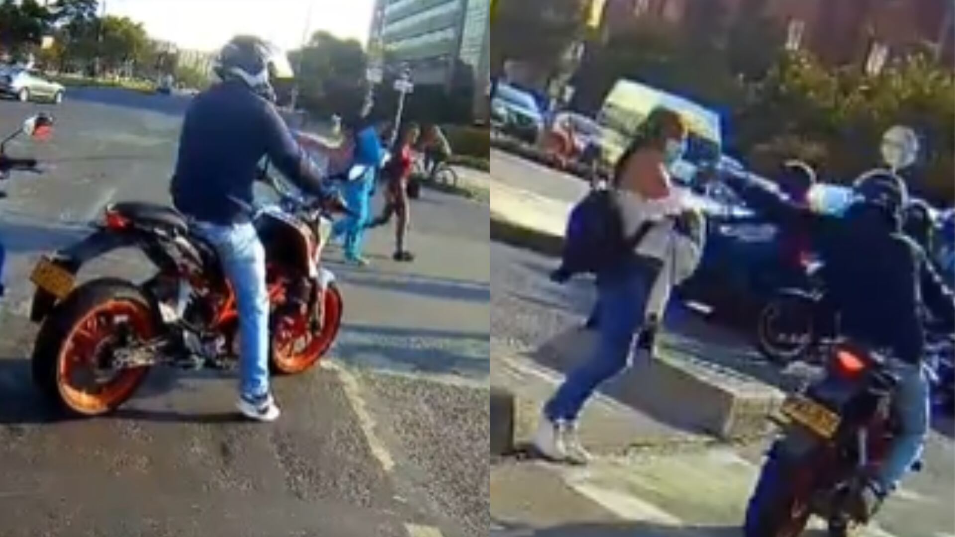Tenga cuidado con esta moto: graban robo a mujer, mientras cruzaba por un semáforo en rojo