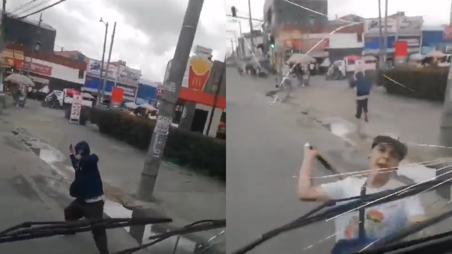 En la Avenida 1 de Mayo, delincuentes golpearon un bus de Sitp, luego de que según ellos, el conductor los cerrara en la via.