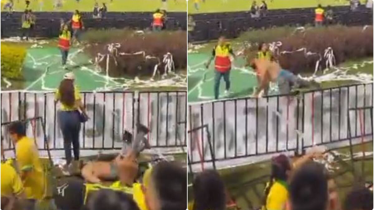 Hincha de Bucaramanga hizo colosal ridículo tratando de invadir la cancha en la final ante Santa Fe