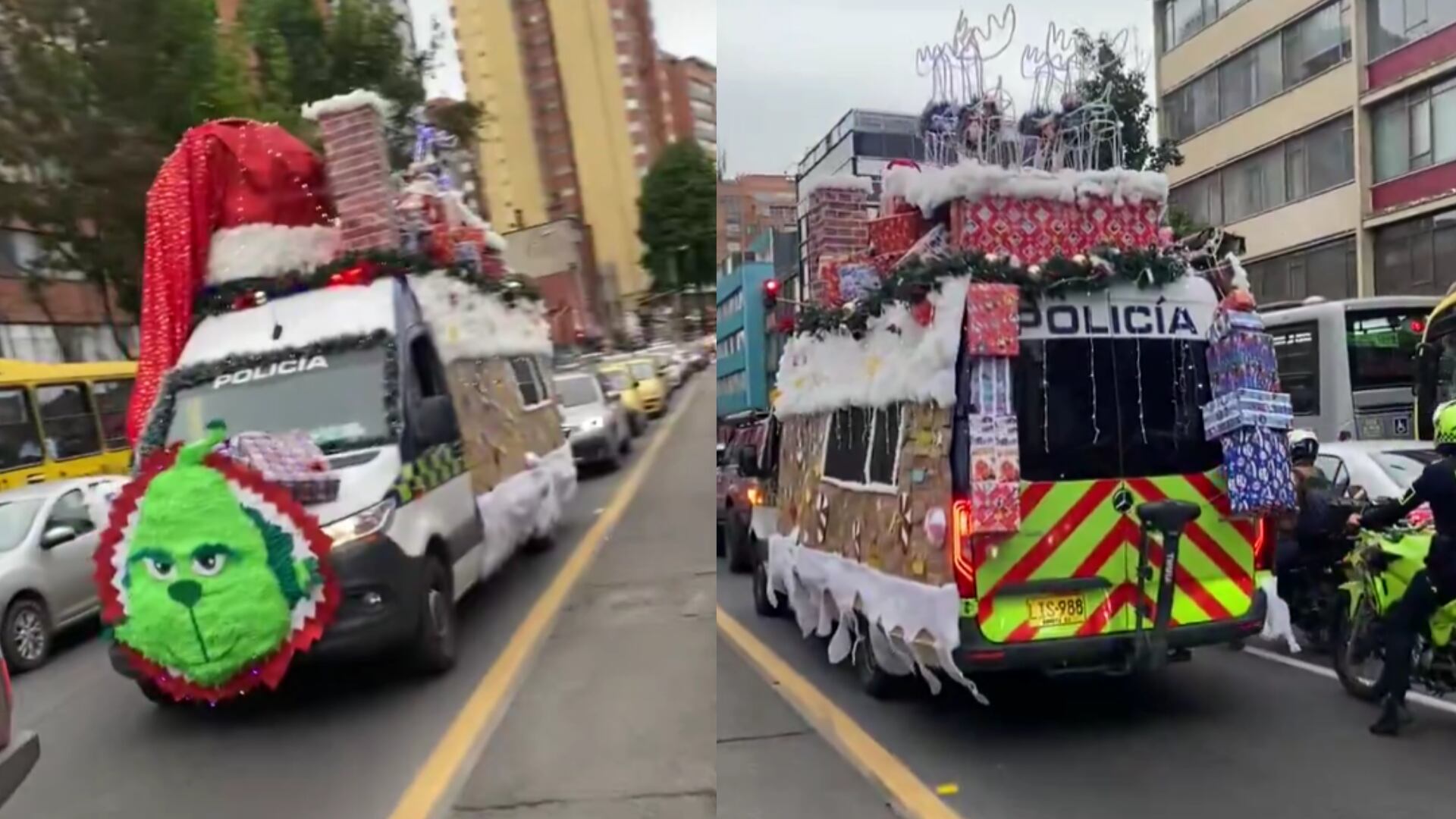 Policía de Bogotá, adornó patrulla y la puso modo Navidad