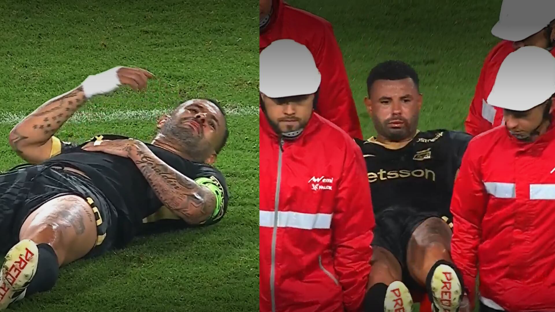 Edwin Cardona salió en camilla derramando sangre hoy en Once Caldas vs Atlético Nacional