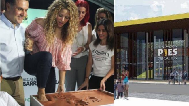 Shakira en 2018 ponía su huella para la primera del colegio Nuevo Bosque en Barranquilla.