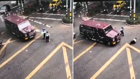 Agente de tránsito atropellado por camión de valores en Medellín