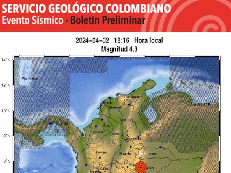 Reportan intenso Temblor en Colombia: tuvo una magnitud de 4,3 y se produjo en Casanare