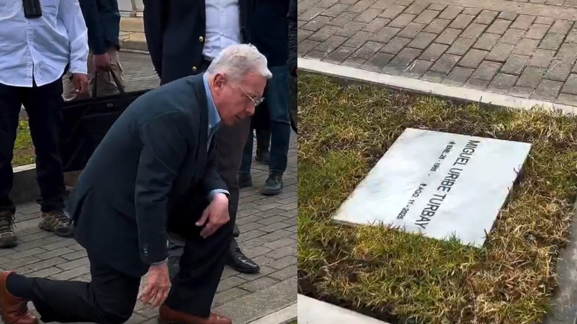 Álvaro Uribe Vélez en la tumba de Miguel Uribe
