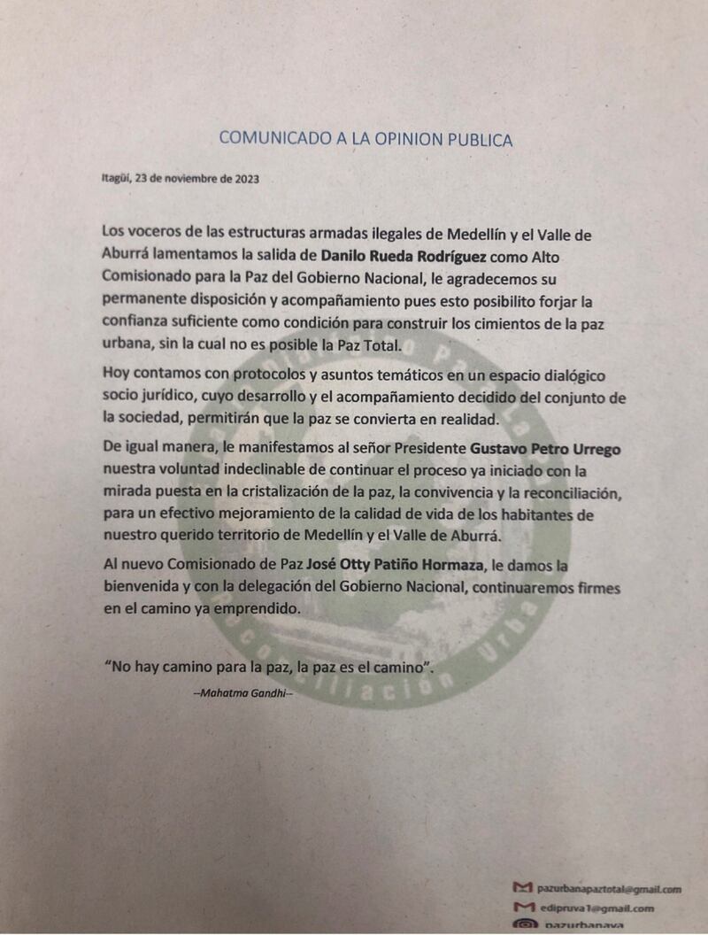 Comunicado de estructuras criminales