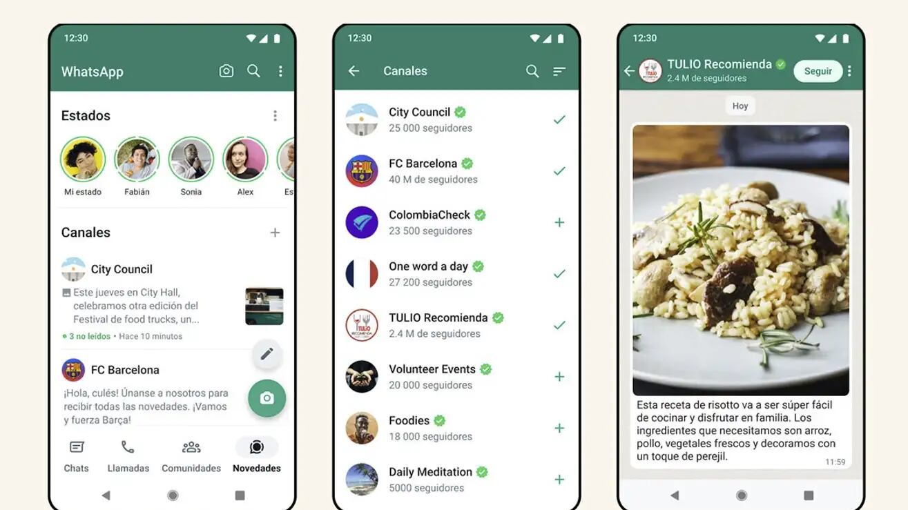 Canales de WhatsApp.