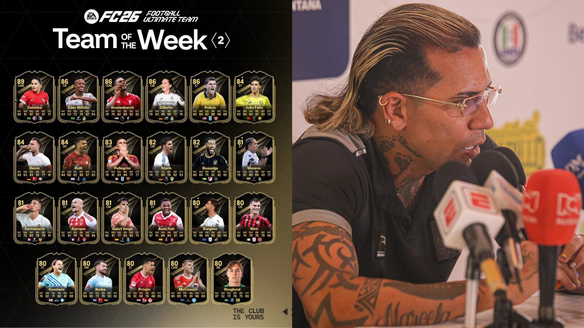 TOTW FC 26 y Dayro Moreno - Fotos: Extraídas de redes sociales de EA Sports y Once Caldas tomadas el 24 de septiembre del 2025
