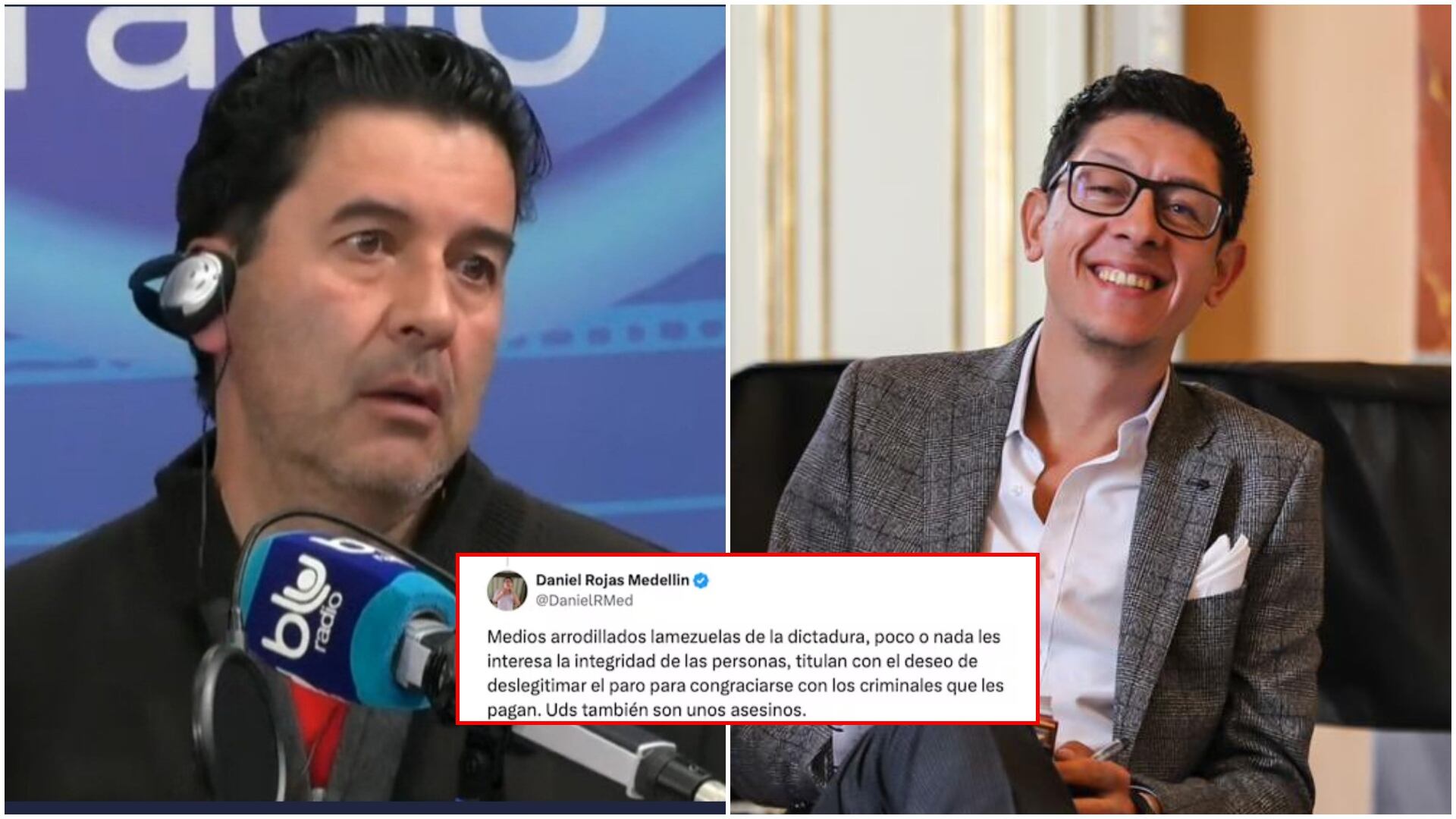 Periodistas de Blu Radio recordaron los insultos del nuevo ministro de Educación: “hombre de groserías fáciles” (Redes sociales de Blu Radio y Daniel Rojas)