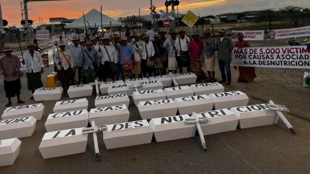 Protesta de la comunidad wayuu en Uribia.