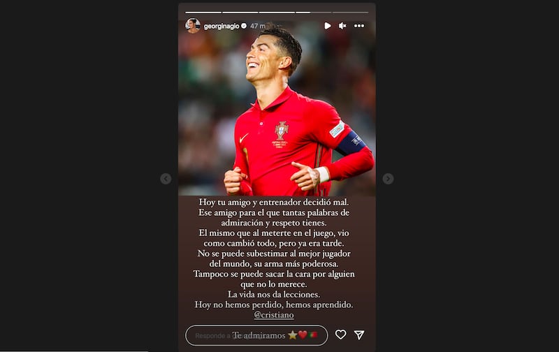 Mensaje de Georgina Rodríguez tras eliminación de Portugal.