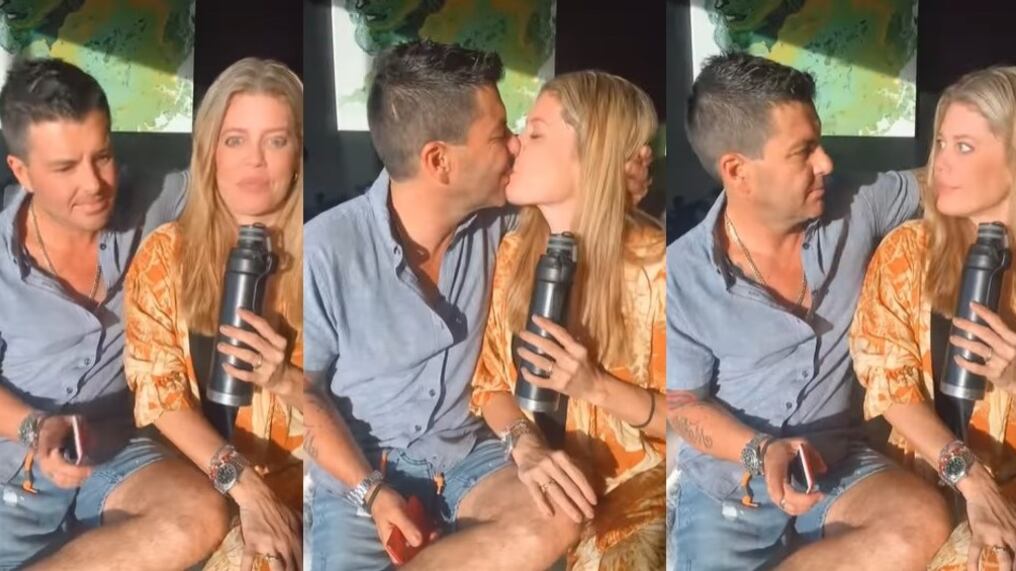 En la imagen sale Lorna Cepeda junto a su pareja con una botella simulando ser un micrófono diciendo que le dedicará una canción.
