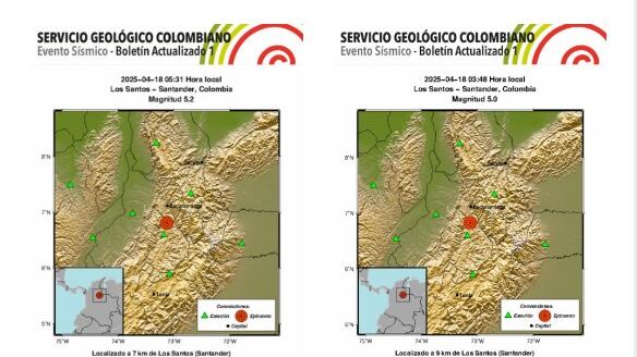 Foto del registro del Servicio Geológico este Viernes Santo “movido”: dos temblores de 5.0 de magnitud en Colombia despertaron a muchos.
