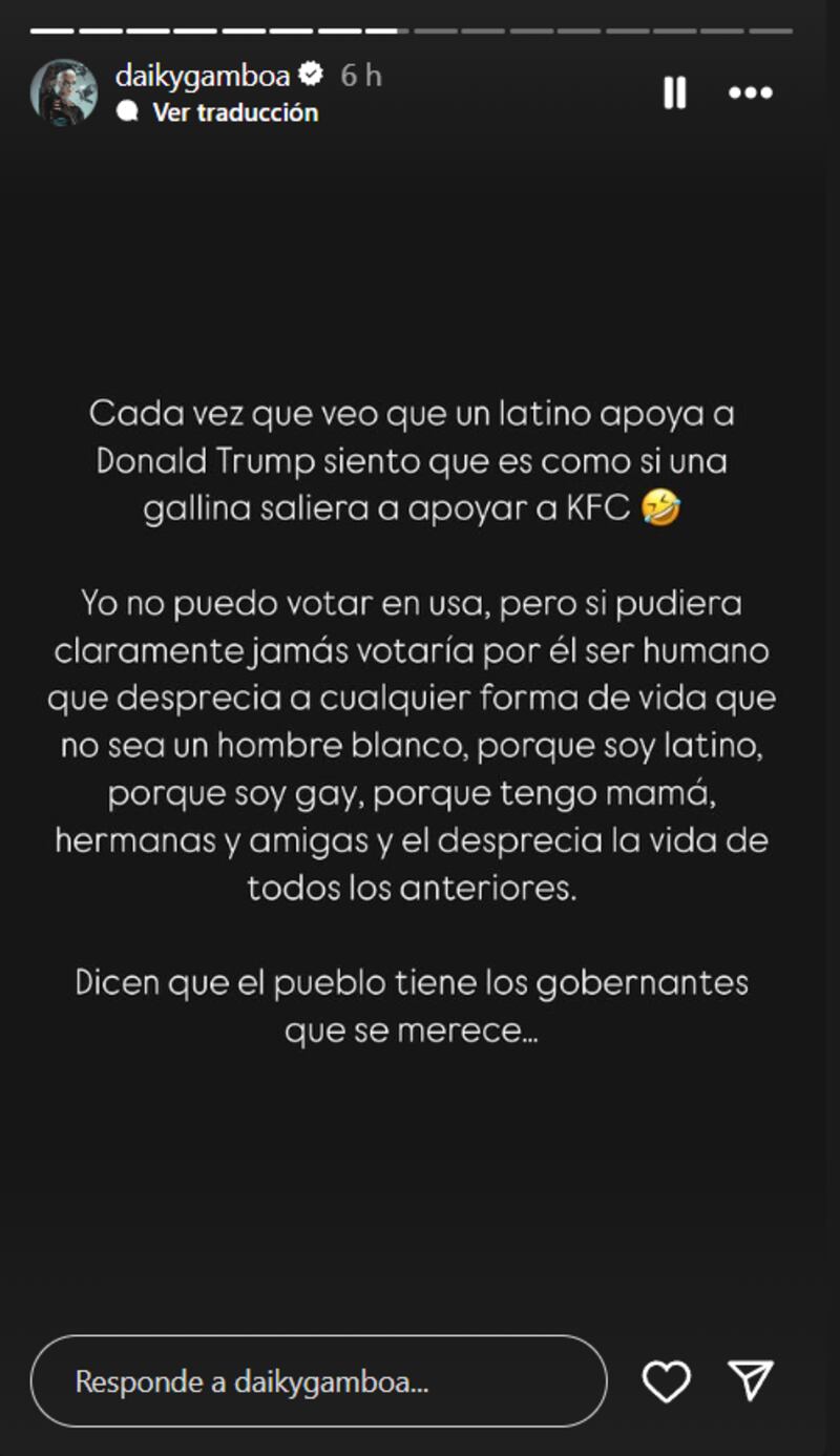 Daiky Gamboa, mejor amigo de Karol G, estalló contra los latinos que votaron por Trump