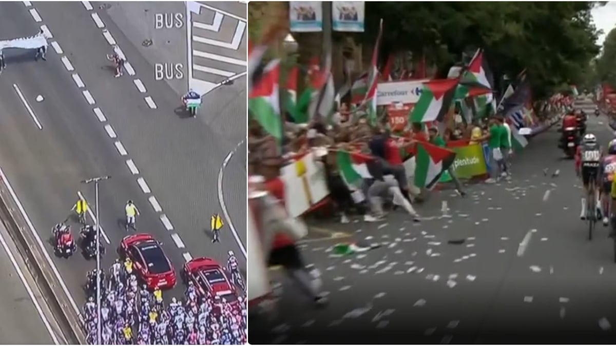 Vuelta a España en vilo: volvió a ser detenida por manifestantes y casi hay invasión en paso por meta