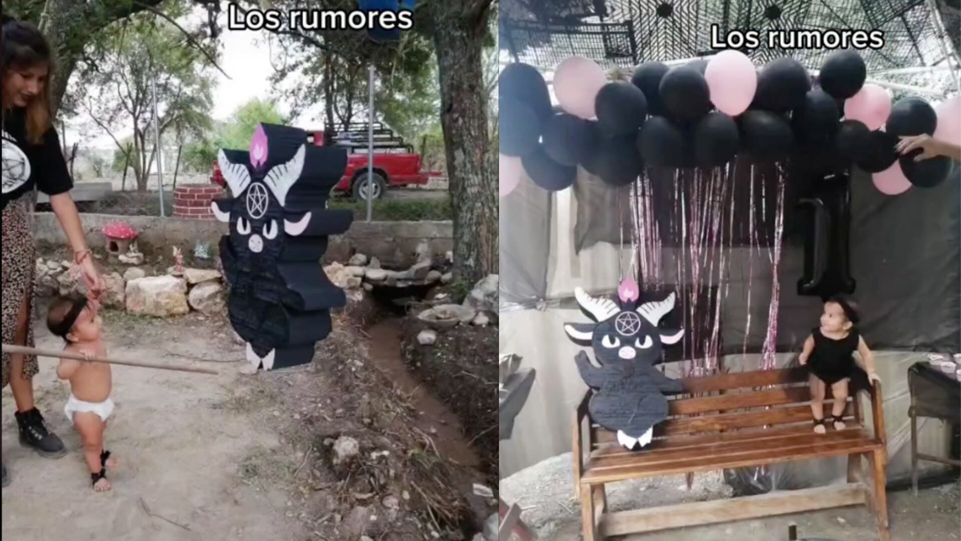 fiesta satanica para niña de un año. Pantallazo toamdo de TikTok 2 de septiembre
