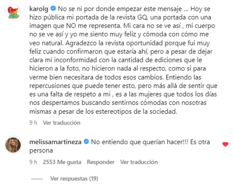 Comentario viral de Melissa Martínez sobre los cambios de la revista GQ a Karol G