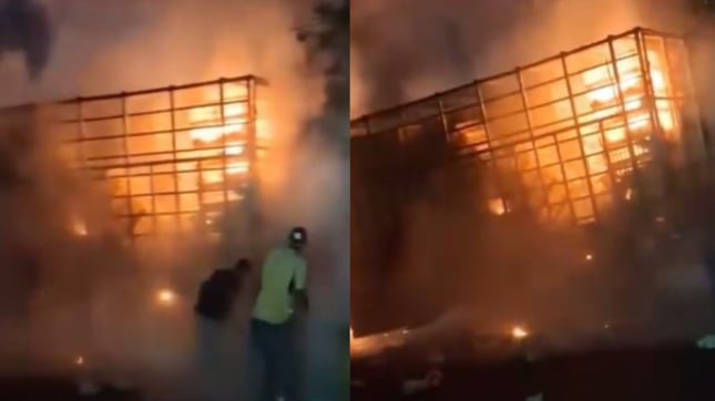 Foto disidentes de las Farc incendian camión con pollos vivos en Jamundí y desatan pánico en zona rural.