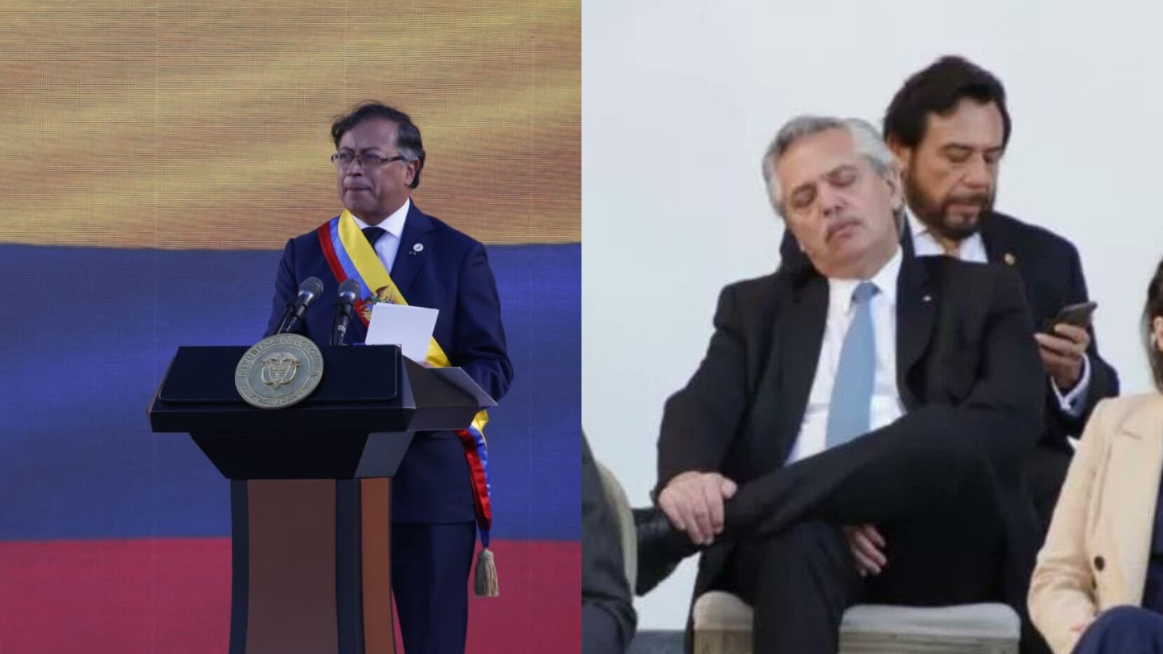 Memes al presidente de Argentina, Alberto Fernández, por quedarse dormido durante el discurso de Gustavo Petro