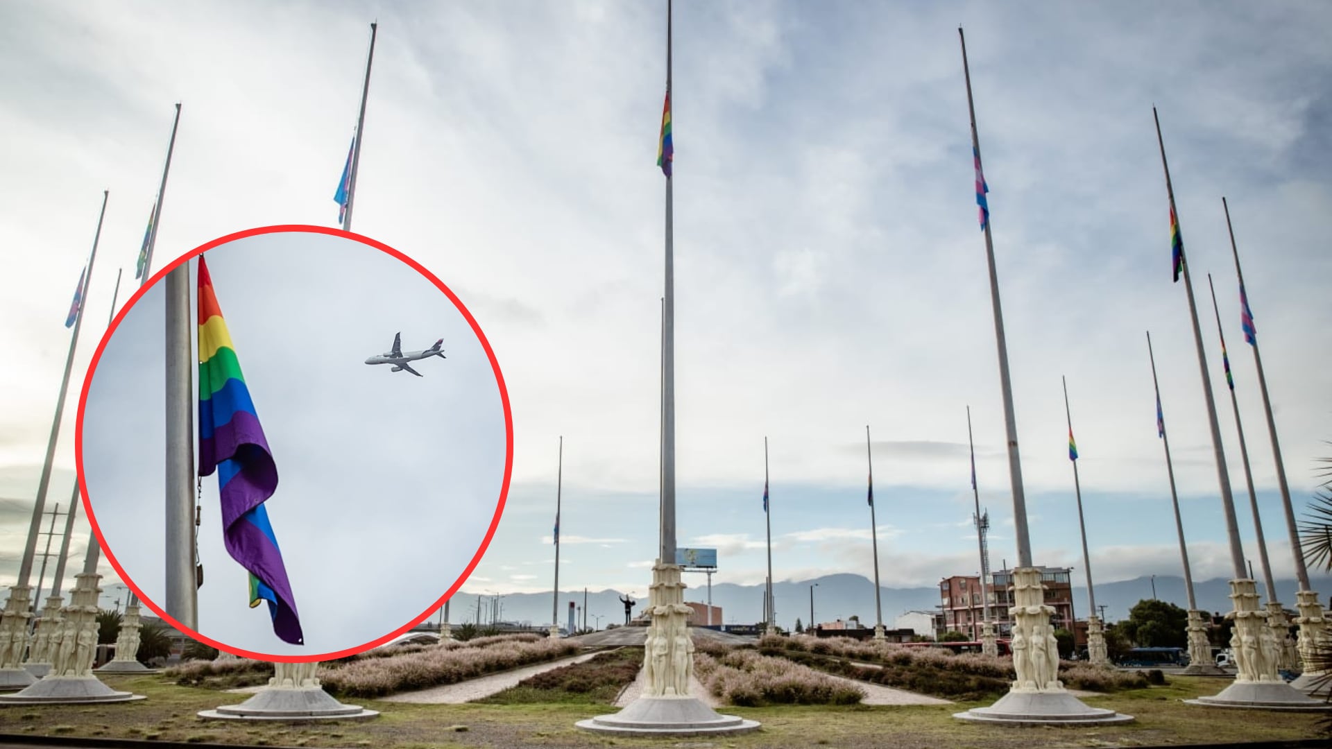 Banderas LGBTIQ+ en Monumento a las Banderas en Bogotá