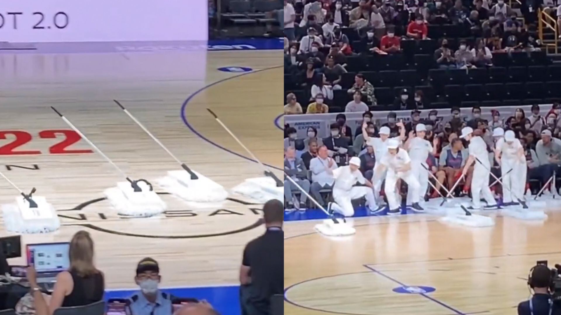 los trapeadores automáticos que causaron furor en un juego de la NBA en Japón.