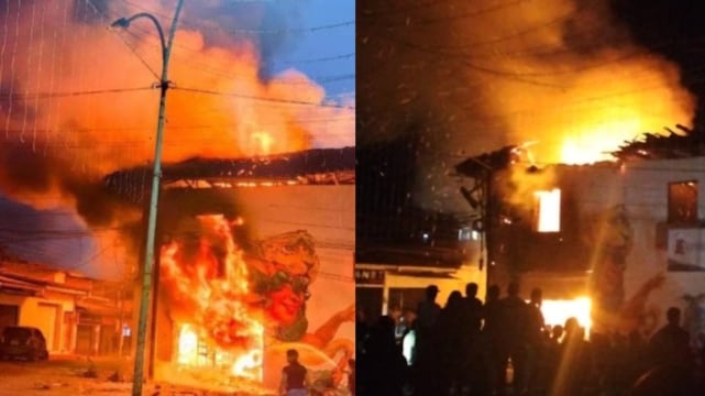 Foto del incendio que dejó atentado en Balboa, Cauca.