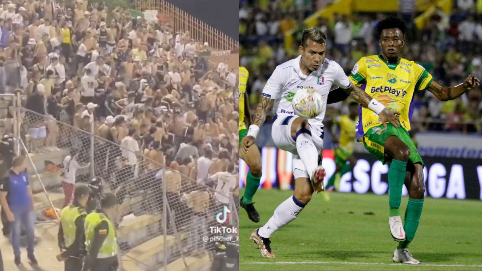 Hinchas del Once Caldas se enfrentaron en la tribuna durante el partido frente al Atlético Huila.